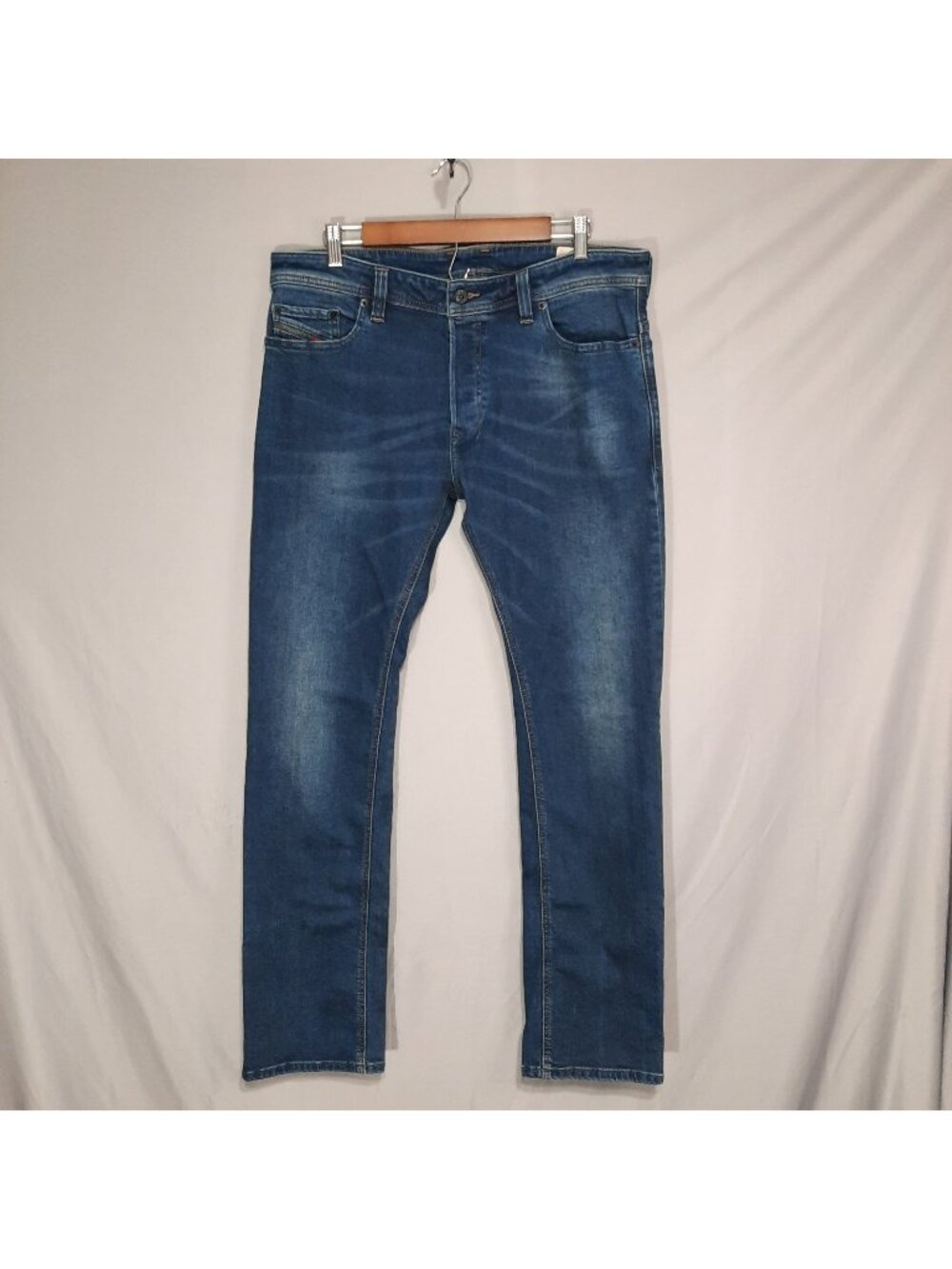 Diesel Jeans Mens 34x32 Safado Regular Slim Straight Stretch Blue Denim Whiskers